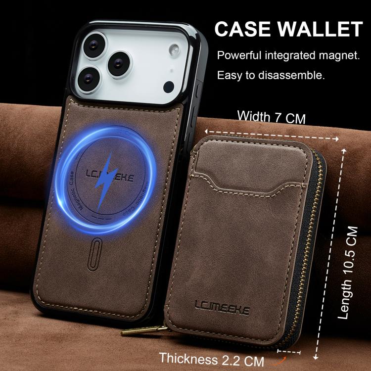 For iPhone 18 Pro / 17 Pro LC.IMEEKE L6 Series Zipper Card Bag MagSafe Magnetic Phone Case(Coffee)