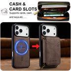For iPhone 18 Pro / 17 Pro LC.IMEEKE L6 Series Zipper Card Bag MagSafe Magnetic Phone Case(Coffee)