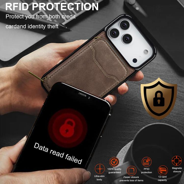 For iPhone 18 Pro / 17 Pro LC.IMEEKE L6 Series Zipper Card Bag MagSafe Magnetic Phone Case(Coffee)