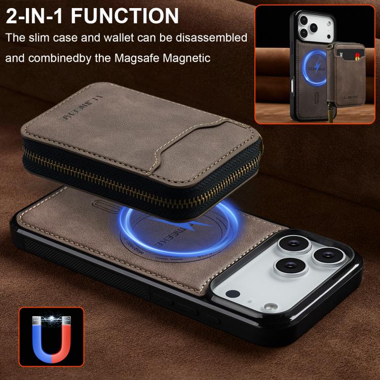 For iPhone 18 Pro / 17 Pro LC.IMEEKE L6 Series Zipper Card Bag MagSafe Magnetic Phone Case(Coffee)