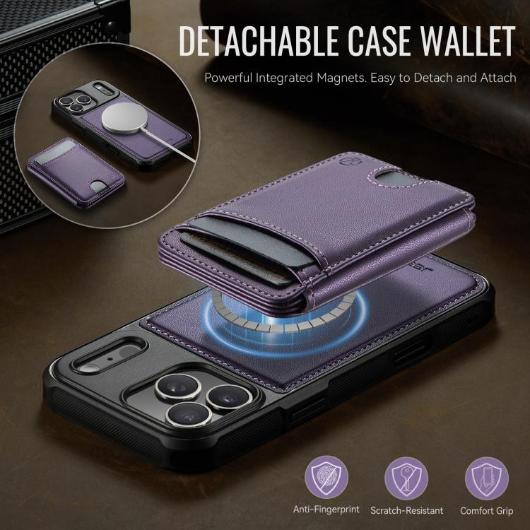 For iPhone 18 Pro JEEHOOD J10 Flip Card Bag MagSafe Split RFID Leather Phone Case(Purple)