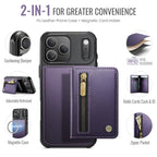 For iPhone 18 Pro JEEHOOD J12 Exquisite RFID MagSafe Zipper Card Bag Phone Case(Purple)