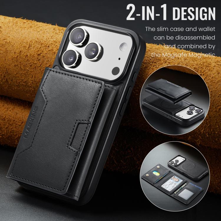 For iPhone 18 Pro / 17 Pro MAGKING K4 Series MagSafe RFID Tri-fold Card Bag Detachable Phone Case(Black)