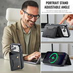 For iPhone 18 Pro / 17 Pro MAGKING K4 Series MagSafe RFID Tri-fold Card Bag Detachable Phone Case(Black)