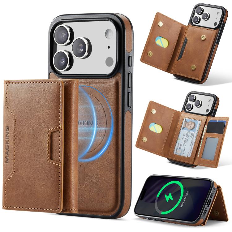 For iPhone 18 Pro / 17 Pro MAGKING K4 Series MagSafe RFID Tri-fold Card Bag Detachable Phone Case(Brown)
