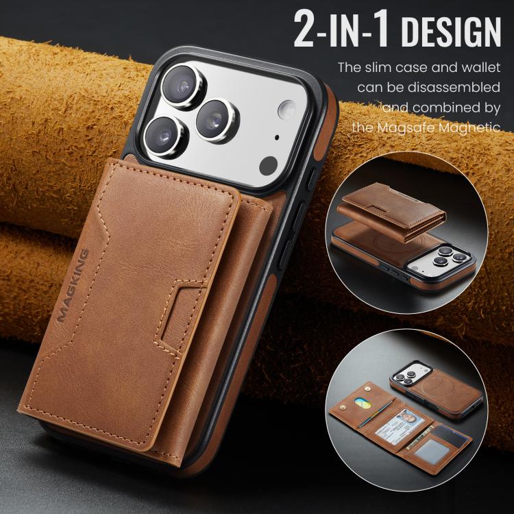 For iPhone 18 Pro / 17 Pro MAGKING K4 Series MagSafe RFID Tri-fold Card Bag Detachable Phone Case(Brown)