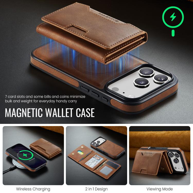 For iPhone 18 Pro / 17 Pro MAGKING K4 Series MagSafe RFID Tri-fold Card Bag Detachable Phone Case(Brown)