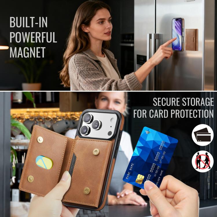 For iPhone 18 Pro / 17 Pro MAGKING K4 Series MagSafe RFID Tri-fold Card Bag Detachable Phone Case(Brown)
