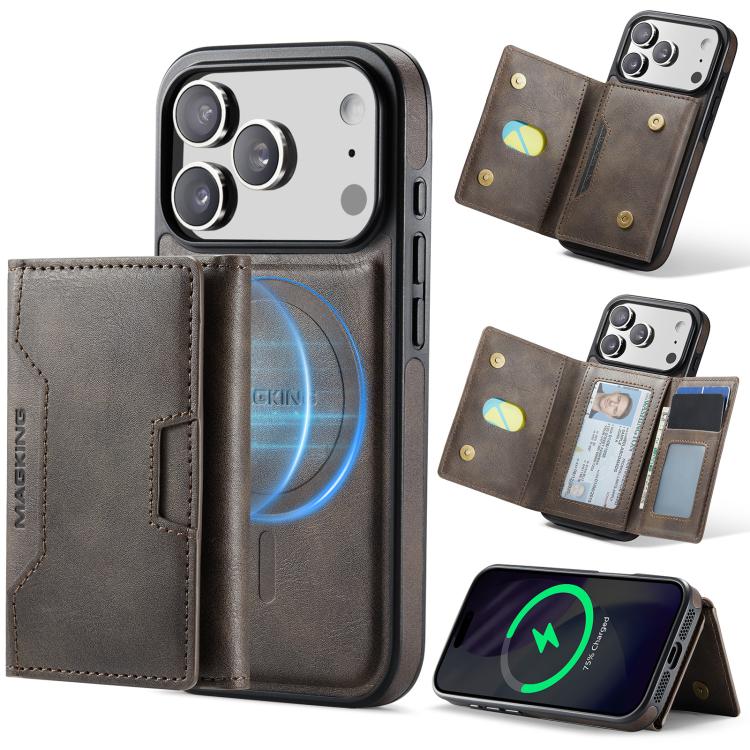For iPhone 18 Pro / 17 Pro MAGKING K4 Series MagSafe RFID Tri-fold Card Bag Detachable Phone Case(Coffee)