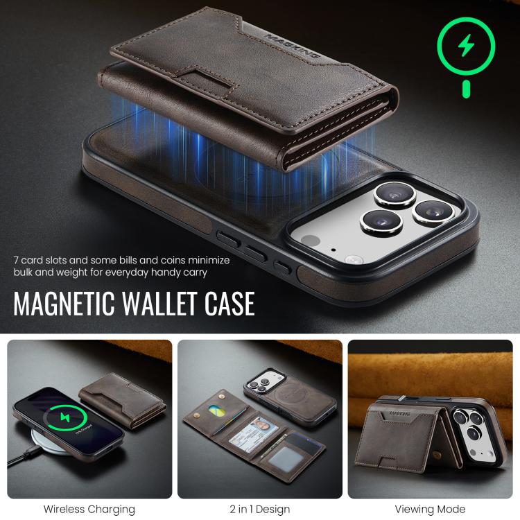 For iPhone 18 Pro / 17 Pro MAGKING K4 Series MagSafe RFID Tri-fold Card Bag Detachable Phone Case(Coffee)