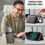 For iPhone 18 Pro / 17 Pro MAGKING K4 Series MagSafe RFID Tri-fold Card Bag Detachable Phone Case(Coffee)