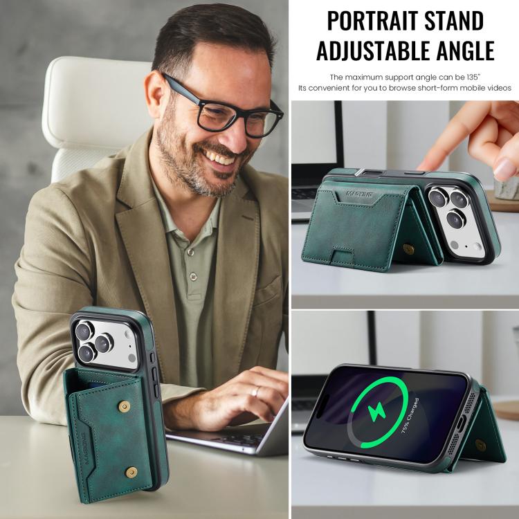 For iPhone 18 Pro / 17 Pro MAGKING K4 Series MagSafe RFID Tri-fold Card Bag Detachable Phone Case(Green)