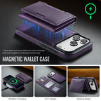 For iPhone 18 Pro / 17 Pro MAGKING K4 Series MagSafe RFID Tri-fold Card Bag Detachable Phone Case(Purple)