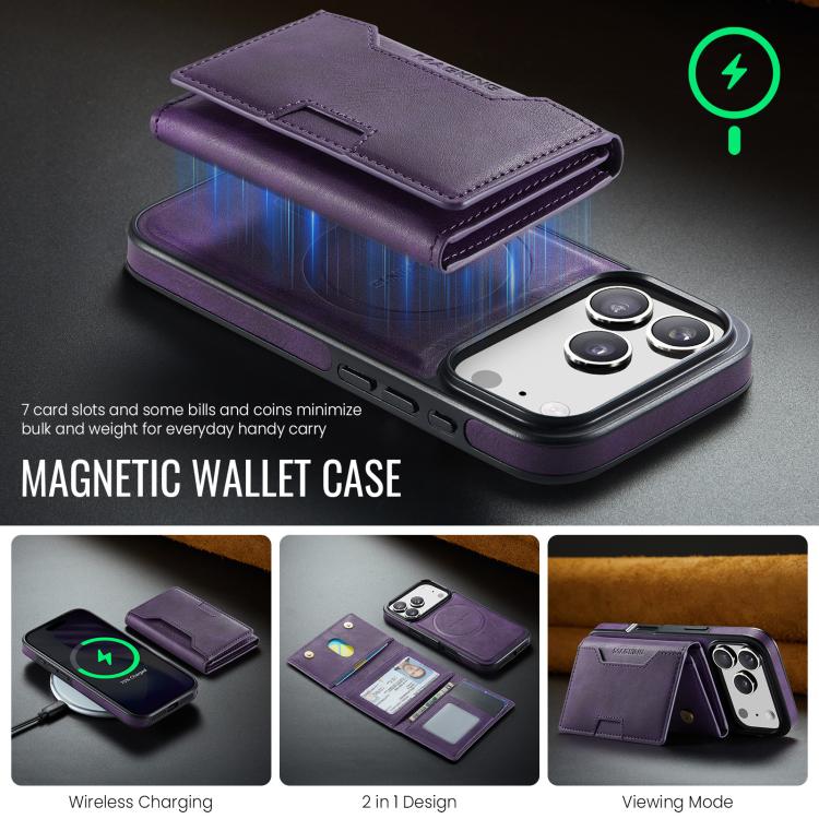 For iPhone 18 Pro / 17 Pro MAGKING K4 Series MagSafe RFID Tri-fold Card Bag Detachable Phone Case(Purple)