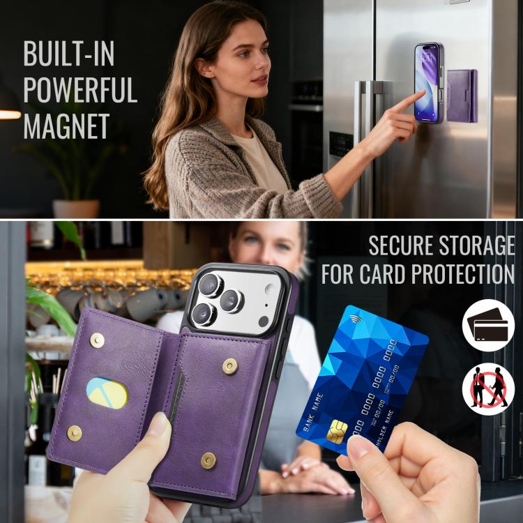 For iPhone 18 Pro / 17 Pro MAGKING K4 Series MagSafe RFID Tri-fold Card Bag Detachable Phone Case(Purple)