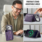 For iPhone 18 Pro / 17 Pro MAGKING K4 Series MagSafe RFID Tri-fold Card Bag Detachable Phone Case(Purple)