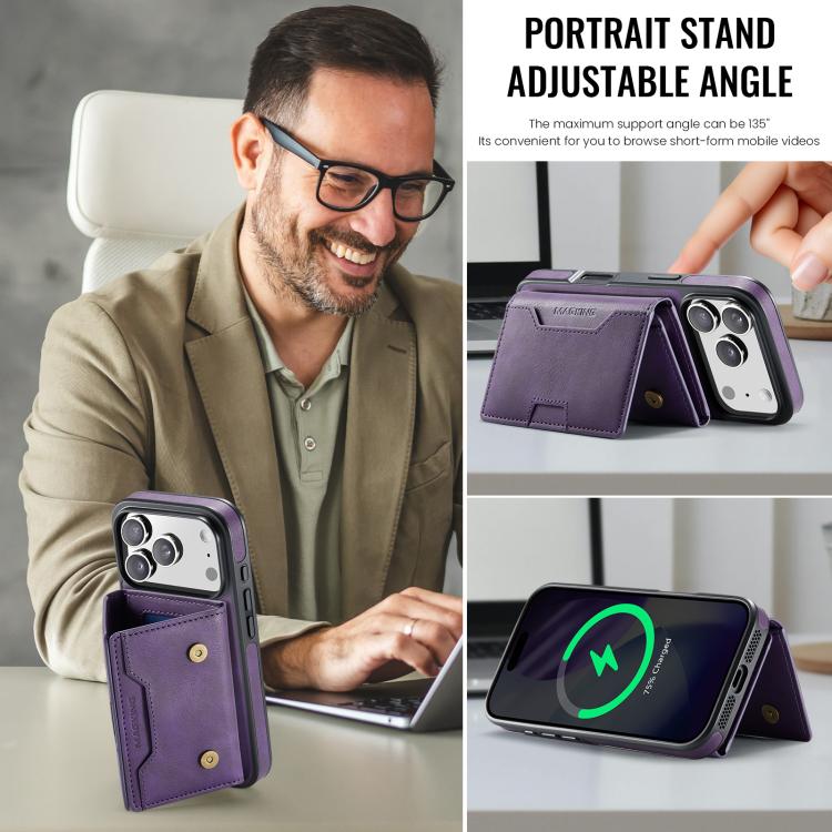 For iPhone 18 Pro / 17 Pro MAGKING K4 Series MagSafe RFID Tri-fold Card Bag Detachable Phone Case(Purple)