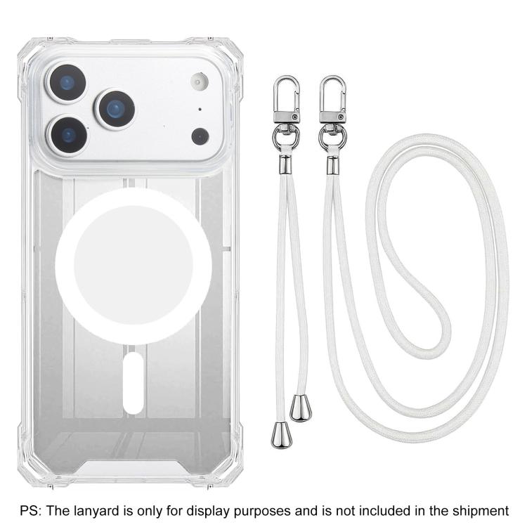 For iPhone 18 Pro / 17 Pro XDcase Four-Corner Hole Shockproof Magnetic Phone Case, Lanyard Not Included(Transparent)