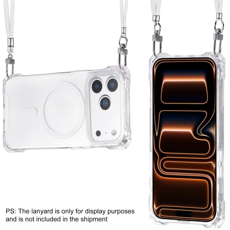 For iPhone 18 Pro / 17 Pro XDcase Four-Corner Hole Shockproof Magnetic Phone Case, Lanyard Not Included(Transparent)