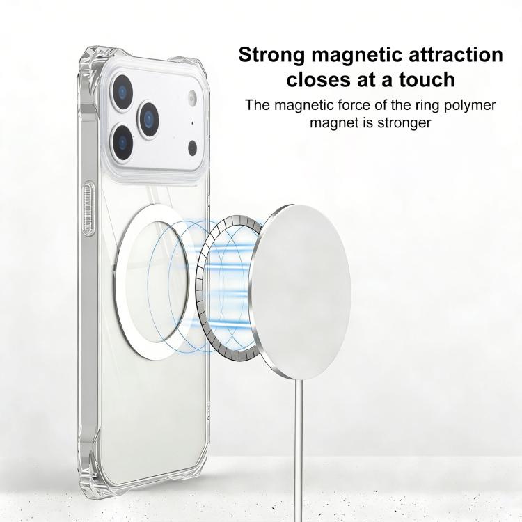 For iPhone 18 Pro / 17 Pro XDcase Four-Corner Hole Shockproof Magnetic Phone Case, Lanyard Not Included(Transparent)