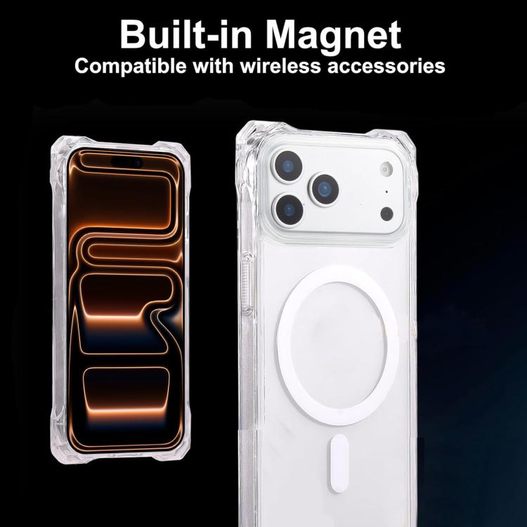 For iPhone 18 Pro / 17 Pro XDcase Four-Corner Hole Shockproof Magnetic Phone Case, Lanyard Not Included(Transparent)