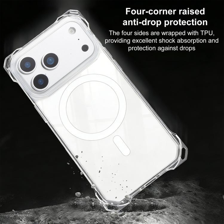 For iPhone 18 Pro / 17 Pro XDcase Four-Corner Hole Shockproof Magnetic Phone Case, Lanyard Not Included(Transparent)