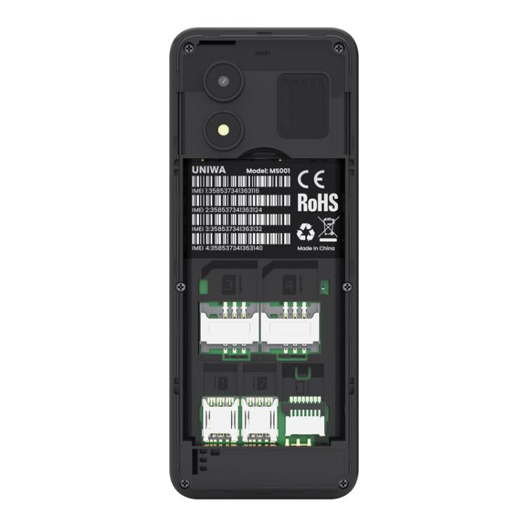 UNIWA MS001 Keypad Phone, 1.77 inch Spreadtrum SC6531CA, Network: 2G, 4 SIM 4 Standby, 21 Keys, Plug:UK Plug(Black)