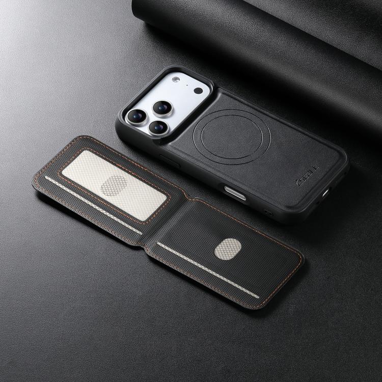 For iPhone 18 Pro / 17 Pro ESEBLE E6 Vegan Leather Detachable Card Holder Magnetic RFID Phone Case(Black)