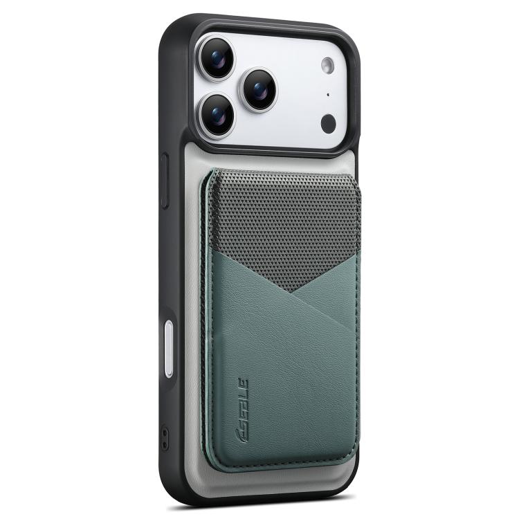 For iPhone 18 Pro / 17 Pro ESEBLE E6 Vegan Leather Detachable Card Holder Magnetic RFID Phone Case(White Green)
