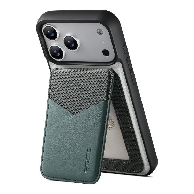 For iPhone 18 Pro / 17 Pro ESEBLE E6 Vegan Leather Detachable Card Holder Magnetic RFID Phone Case(White Green)