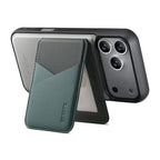 For iPhone 18 Pro / 17 Pro ESEBLE E6 Vegan Leather Detachable Card Holder Magnetic RFID Phone Case(White Green)