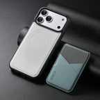 For iPhone 18 Pro / 17 Pro ESEBLE E6 Vegan Leather Detachable Card Holder Magnetic RFID Phone Case(White Green)