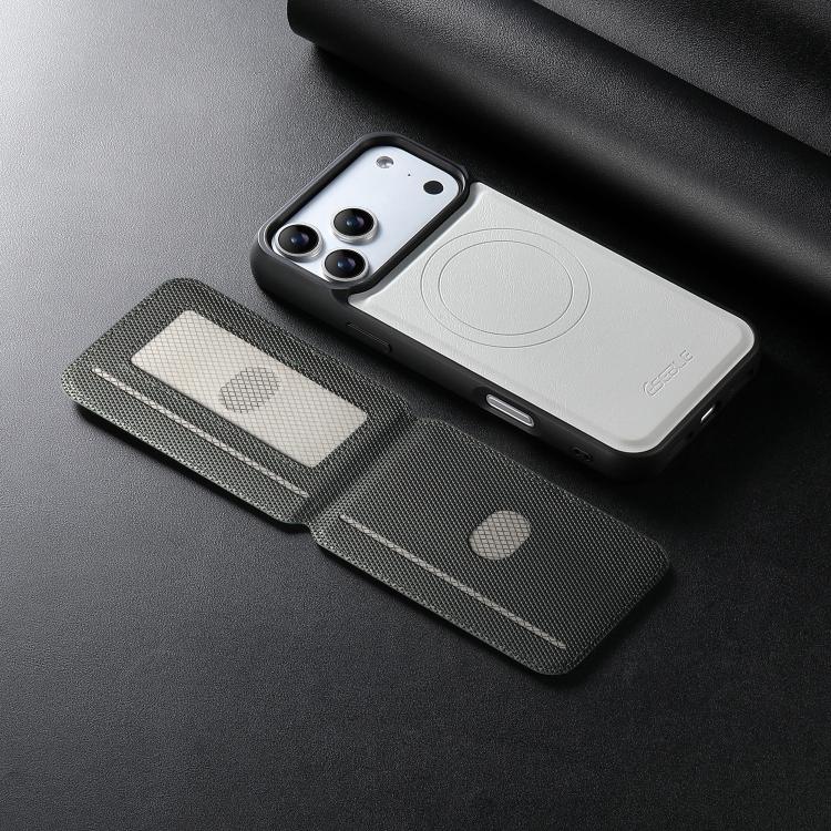 For iPhone 18 Pro / 17 Pro ESEBLE E6 Vegan Leather Detachable Card Holder Magnetic RFID Phone Case(White Green)