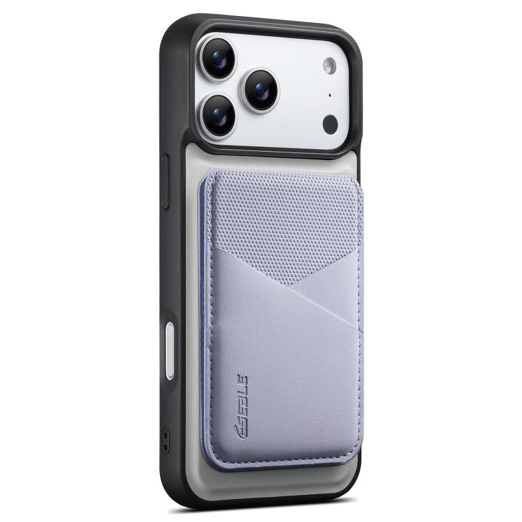 For iPhone 18 Pro / 17 Pro ESEBLE E6 Vegan Leather Detachable Card Holder Magnetic RFID Phone Case(White Purple)