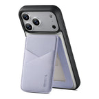 For iPhone 18 Pro / 17 Pro ESEBLE E6 Vegan Leather Detachable Card Holder Magnetic RFID Phone Case(White Purple)