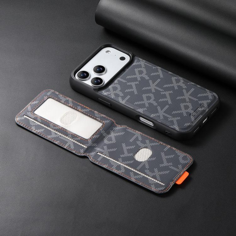 For iPhone 18 Pro / 17 Pro ESEBLE E5 Letter Pattern Detachable Card Holder Magnetic RFID Phone Case(Black)