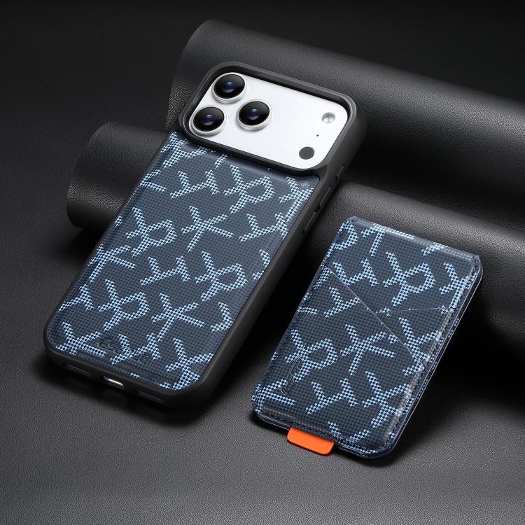 For iPhone 18 Pro / 17 Pro ESEBLE E5 Letter Pattern Detachable Card Holder Magnetic RFID Phone Case(Blue)