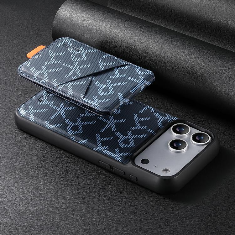 For iPhone 18 Pro / 17 Pro ESEBLE E5 Letter Pattern Detachable Card Holder Magnetic RFID Phone Case(Blue)