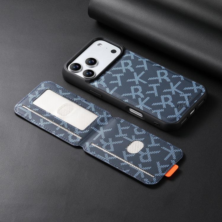 For iPhone 18 Pro / 17 Pro ESEBLE E5 Letter Pattern Detachable Card Holder Magnetic RFID Phone Case(Blue)