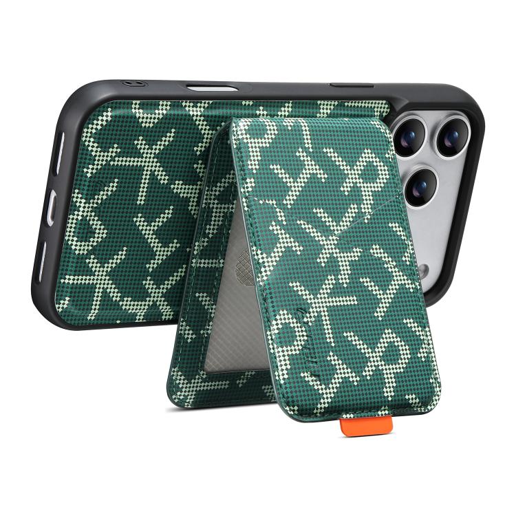 For iPhone 18 Pro / 17 Pro ESEBLE E5 Letter Pattern Detachable Card Holder Magnetic RFID Phone Case(Green)