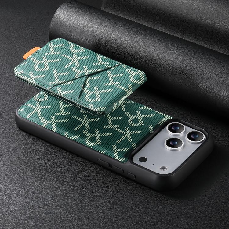 For iPhone 18 Pro / 17 Pro ESEBLE E5 Letter Pattern Detachable Card Holder Magnetic RFID Phone Case(Green)