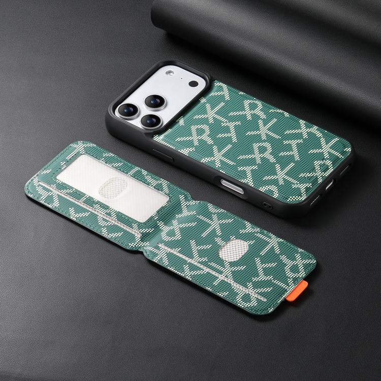 For iPhone 18 Pro / 17 Pro ESEBLE E5 Letter Pattern Detachable Card Holder Magnetic RFID Phone Case(Green)