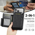 For iPhone 18 Pro / 17 Pro Fierre Shann Oil Wax Vegan Leather Magnetic Card Holder Back Phone Case(Black)