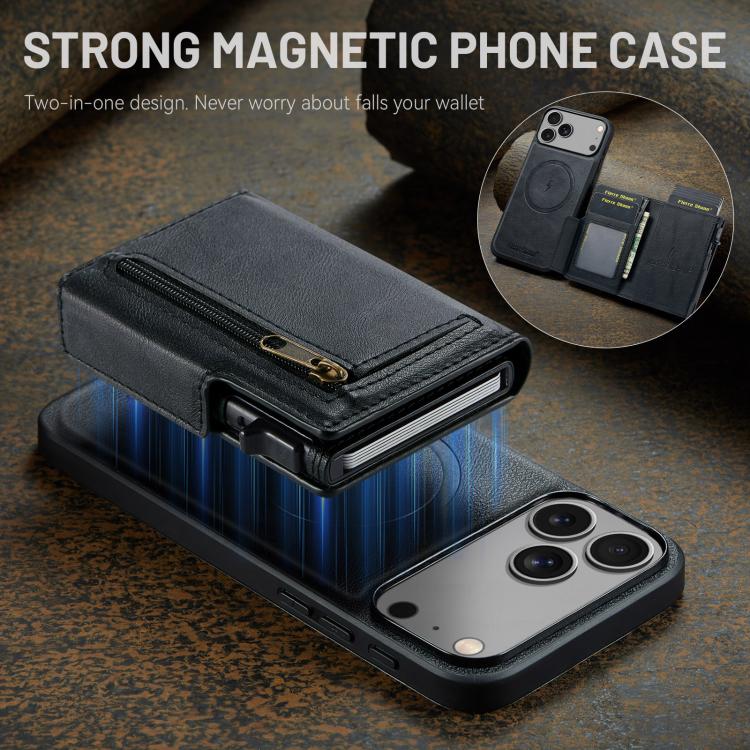 For iPhone 18 Pro / 17 Pro Fierre Shann Oil Wax Vegan Leather Magnetic Card Holder Back Phone Case(Black)