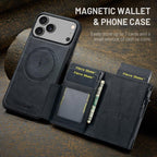 For iPhone 18 Pro / 17 Pro Fierre Shann Oil Wax Vegan Leather Magnetic Card Holder Back Phone Case(Black)