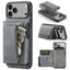 For iPhone 18 Pro / 17 Pro Fierre Shann Oil Wax Vegan Leather Magnetic Card Holder Back Phone Case(Grey)