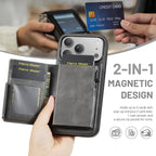 For iPhone 18 Pro / 17 Pro Fierre Shann Oil Wax Vegan Leather Magnetic Card Holder Back Phone Case(Grey)
