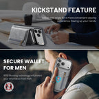 For iPhone 18 Pro / 17 Pro Fierre Shann Oil Wax Vegan Leather Magnetic Card Holder Back Phone Case(Grey)