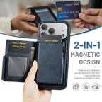 For iPhone 18 Pro / 17 Pro Fierre Shann Oil Wax Vegan Leather Magnetic Card Holder Back Phone Case(Blue)