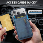 For iPhone 18 Pro / 17 Pro Fierre Shann Oil Wax Vegan Leather Magnetic Card Holder Back Phone Case(Blue)